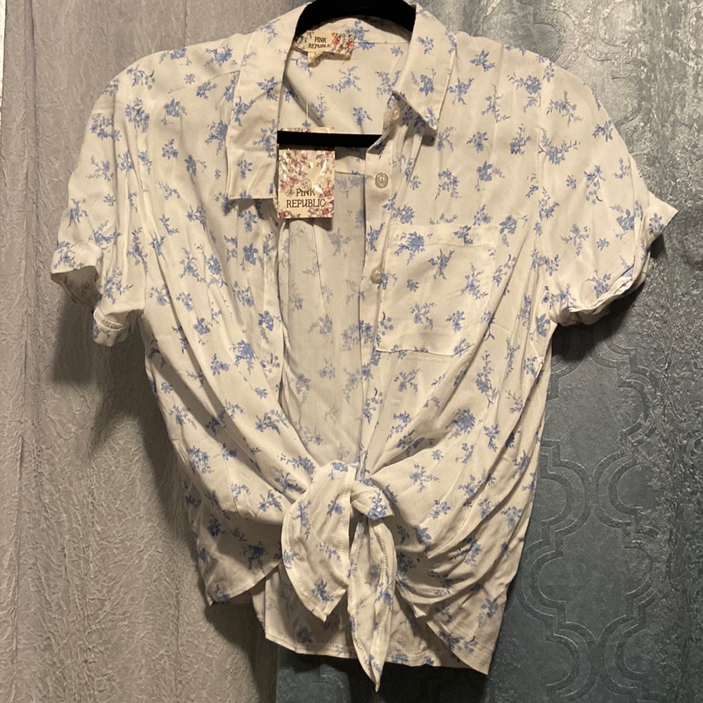 Pink republic L casual button shirt with tie up ends